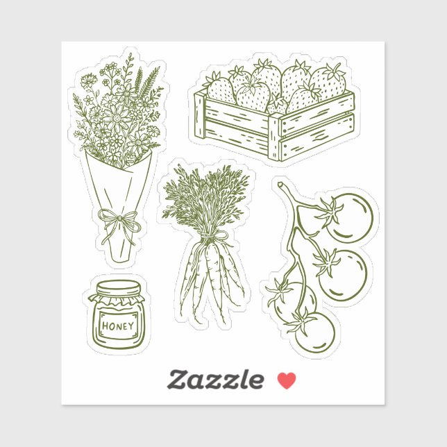 Sticker Fraises, Fleur, Tomates du Marché des Producteurs (Feuille)