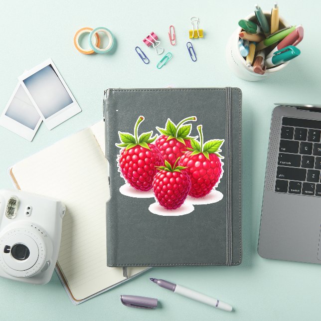 Sticker Framboises Mûres Fraîches avec Feuilles Vertes (Couverture iPad)