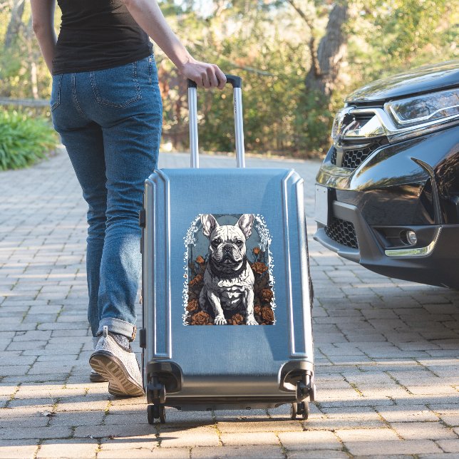 Sticker Français Bulldog Gothique Floral (Valise Insitu)