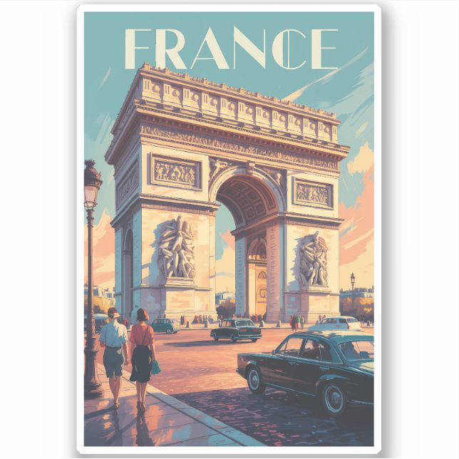 Sticker France Arc de Triomphe Travel Art Vintage (Devant)