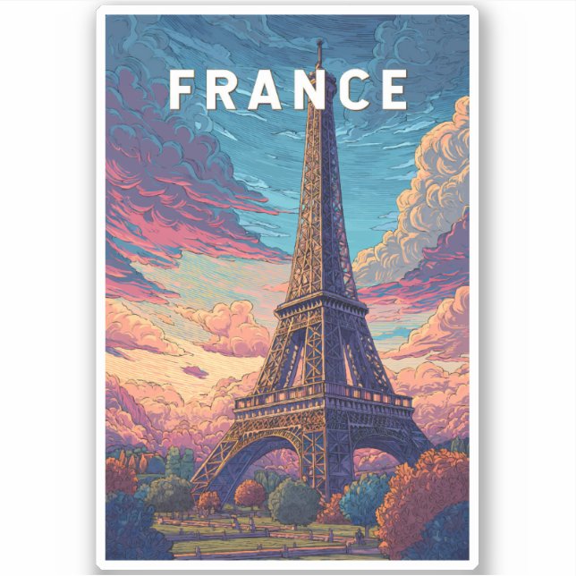 Sticker France Illustration Travel Art Vintage (Devant)