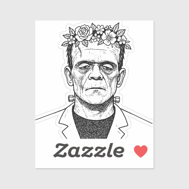 Sticker FRankenstien avec une couronne de fleurs (Feuille)