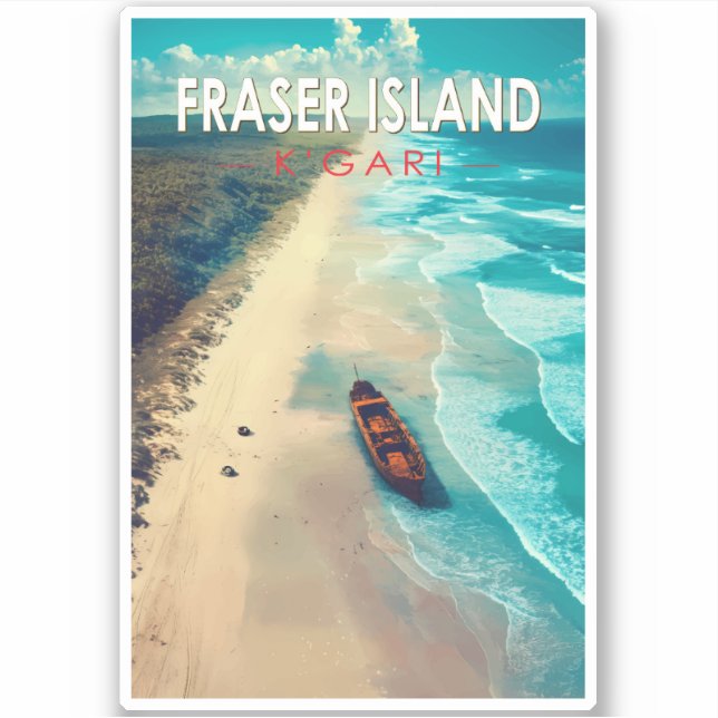 Sticker Fraser Island K'gari Australie Travel Art Vintage (Devant)