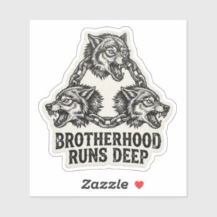 Sticker Fraternité Profonde Chaîne Triple Loup Motard
