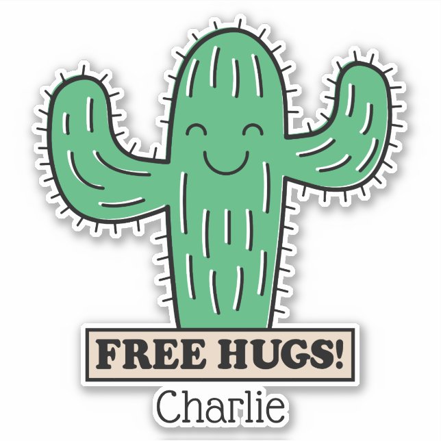 Sticker Free Cactus Hugs nom personnalisé (Devant)