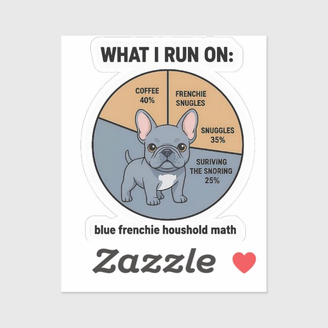 Sticker French Bulldog Coffee Snuggles Funny Infographic D (Feuille)