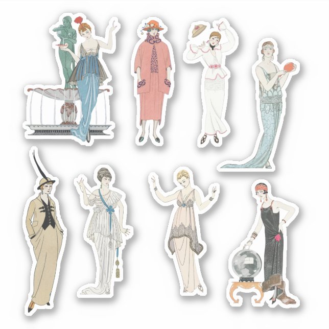 Sticker French Lady Vintage Fashion Scrapbook Junk Journal (Devant)