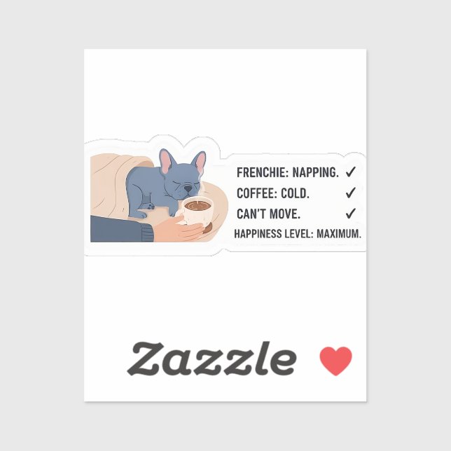 Sticker Frenchie faisant la sieste Café froid Drôle Bouled (Feuille)