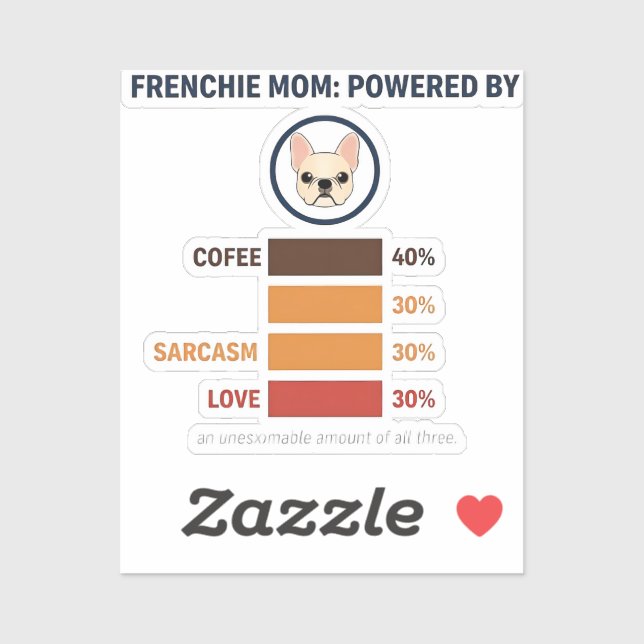 Sticker Frenchie Mom Powered By Coffee Love Sarcasm (Feuille)