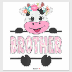 Sticker Frère De L'Anniversaire Fille Vache Famille Fête _