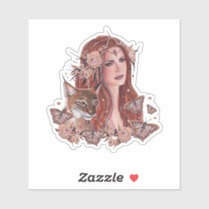 Sticker Freya art de déesse avec lynx par Renee Lavoie