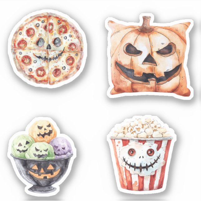Sticker Friandises d'Halloween Popcorn Pizza Crème glacée  (Devant)