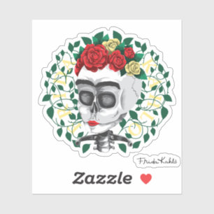 Sticker Frida Kahlo   Crâne avec couronne Rose
