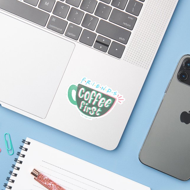 Sticker FRIENDS™ | Café d'abord (Ordinateur portable avec iPhone)