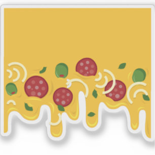 Sticker Fromage de pizza et poivrons motif rétro olive