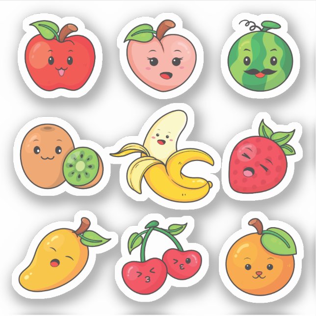 Sticker Fruits amusants Chibi Style de dessin (Devant)