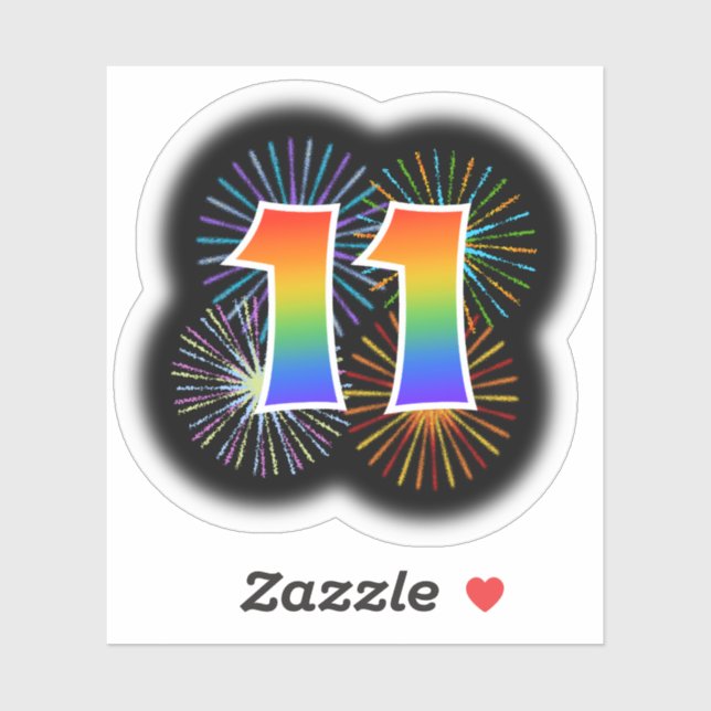 Sticker Fun Fireworks + Rainbow Motif "11" Event # (Feuille)