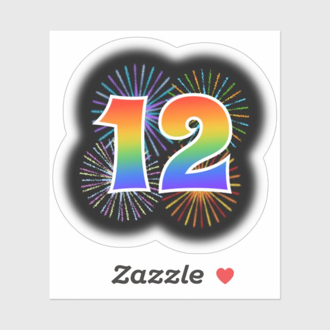 Sticker Fun Fireworks + Rainbow Motif "12" N° d'événement (Feuille)