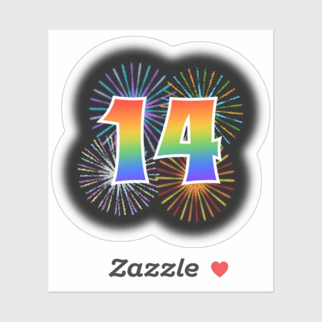 Sticker Fun Fireworks + Rainbow Motif "14" N° d'événement (Feuille)