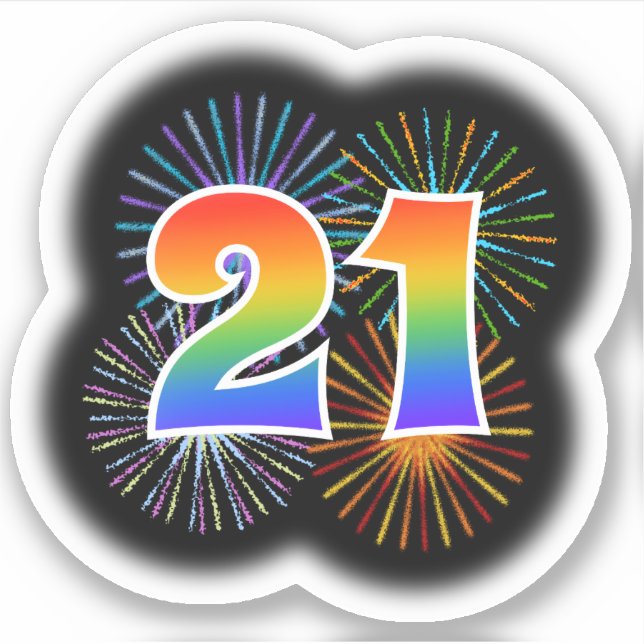 Sticker Fun Fireworks + Rainbow Motif "21" N° d'événement (Devant)