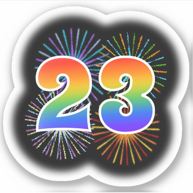 Sticker Fun Fireworks + Rainbow Motif "23" N° d'événement (Devant)