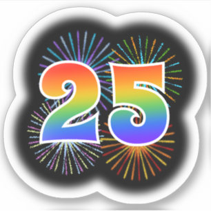 Sticker Fun Fireworks + Rainbow Motif "25" N° d'événement