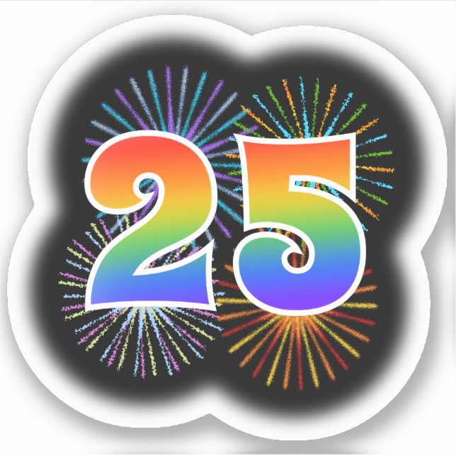 Sticker Fun Fireworks + Rainbow Motif "25" N° d'événement (Devant)
