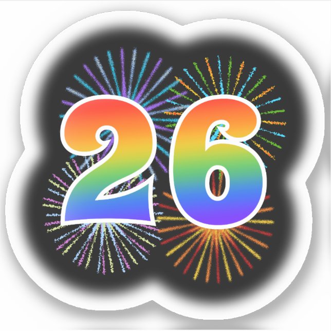 Sticker Fun Fireworks + Rainbow Motif "26" N° d'événement (Devant)