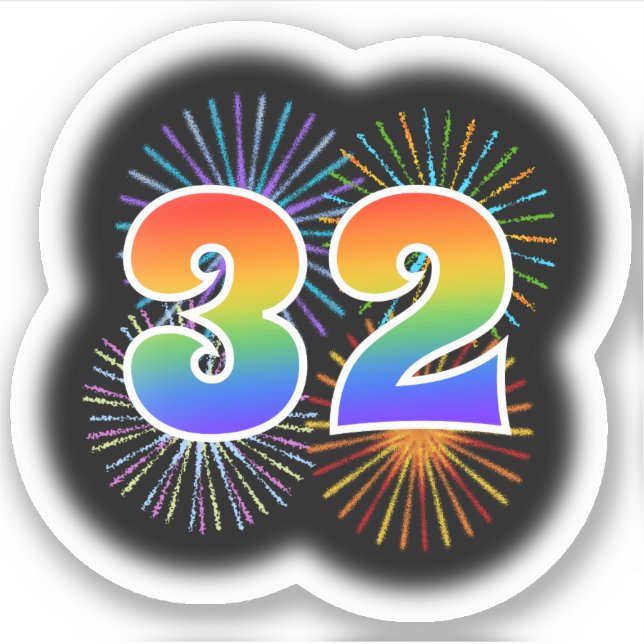 Sticker Fun Fireworks + Rainbow Motif "32" N° d'événement (Devant)