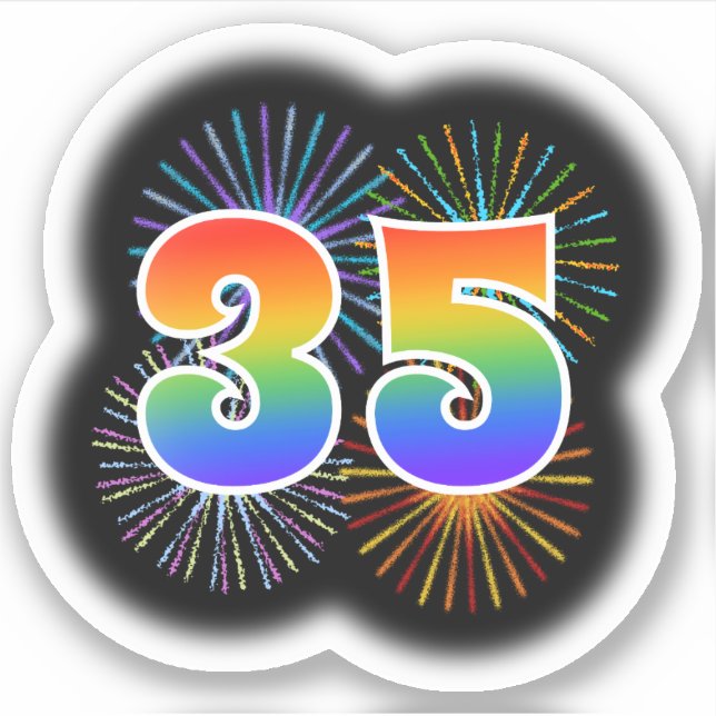 Sticker Fun Fireworks + Rainbow Motif "35" N° d'événement (Devant)
