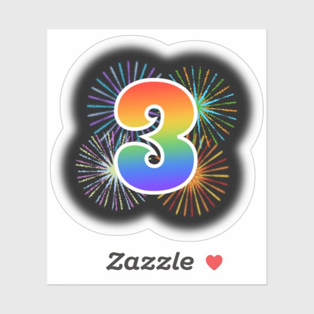 Sticker Fun Fireworks + Rainbow Motif "3" N° d'événement (Feuille)