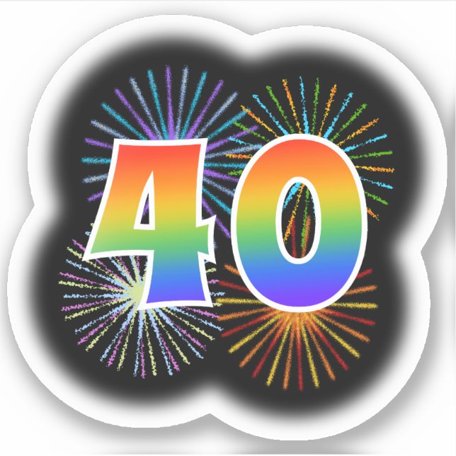 Sticker Fun Fireworks + Rainbow Motif "40" N° d'événement (Devant)