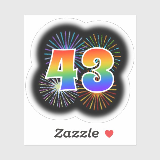 Sticker Fun Fireworks + Rainbow Motif "43" N° d'événement (Feuille)