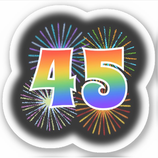 Sticker Fun Fireworks + Rainbow Motif "45" N° d'événement (Devant)