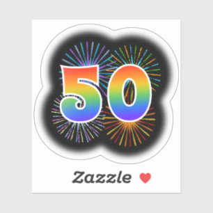 Sticker Fun Fireworks + Rainbow Motif "50" N° d'événement