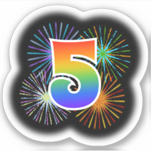 Sticker Fun Fireworks + Rainbow Motif "5" N° d'événement