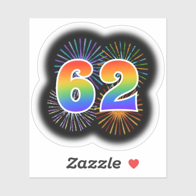 Sticker Fun Fireworks + Rainbow Motif "62" N° d'événement (Feuille)