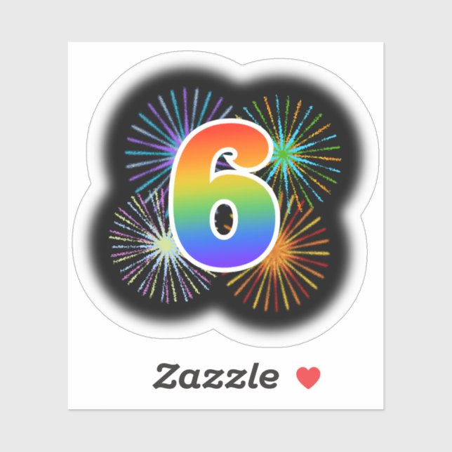 Sticker Fun Fireworks + Rainbow Motif "6" N° d'événement (Feuille)