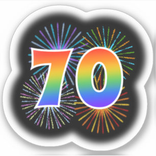 Sticker Fun Fireworks + Rainbow Motif "70" N° d'événement