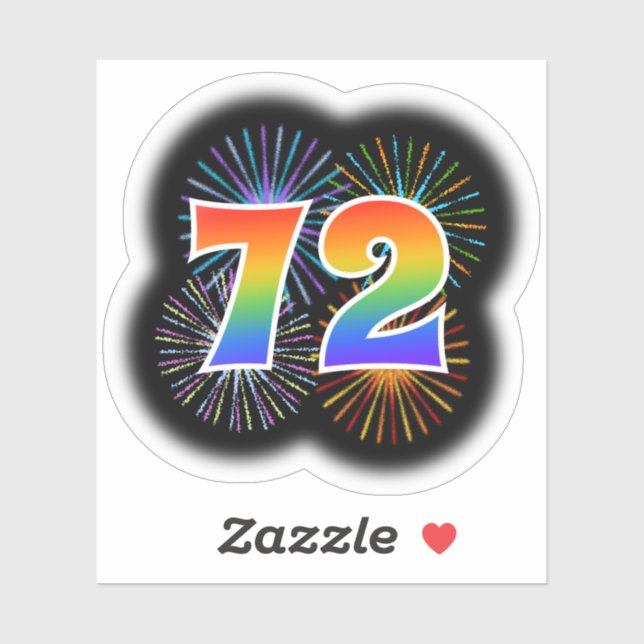 Sticker Fun Fireworks + Rainbow Motif "72" N° d'événement (Feuille)