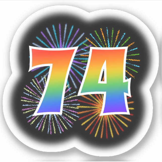 Sticker Fun Fireworks + Rainbow Motif "74" N° d'événement (Devant)