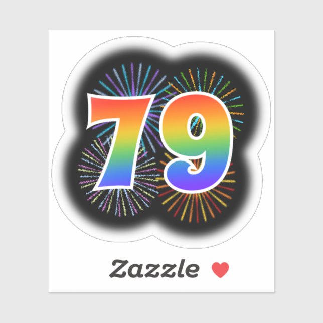 Sticker Fun Fireworks + Rainbow Motif "79" N° d'événement (Feuille)