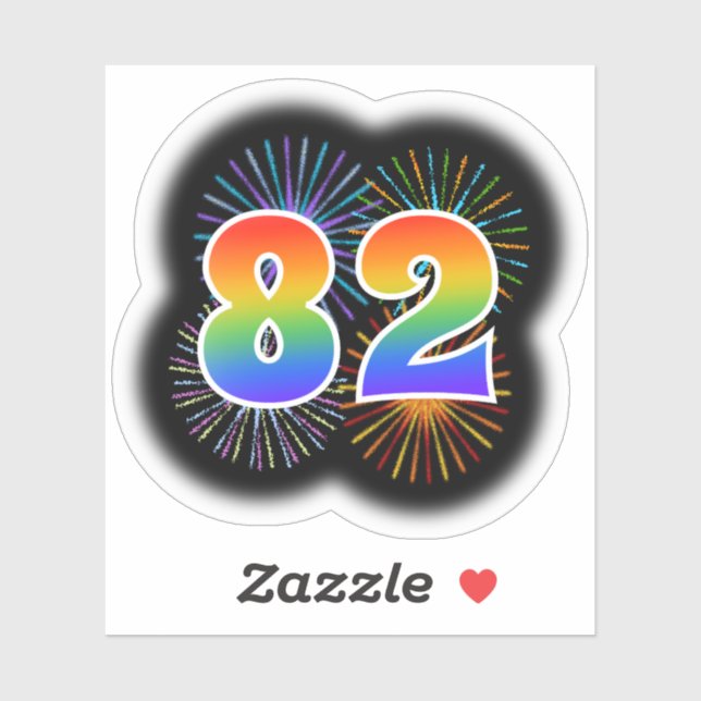 Sticker Fun Fireworks + Rainbow Motif "82" N° d'événement (Feuille)