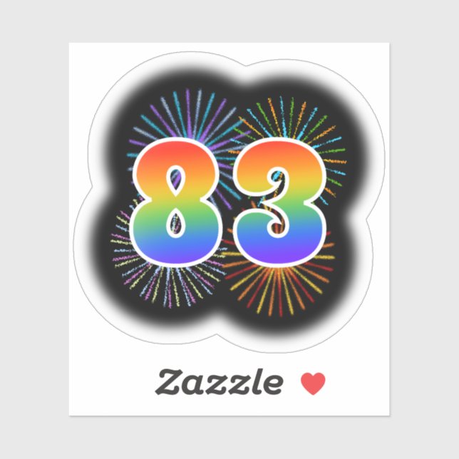 Sticker Fun Fireworks + Rainbow Motif "83" N° d'événement (Feuille)