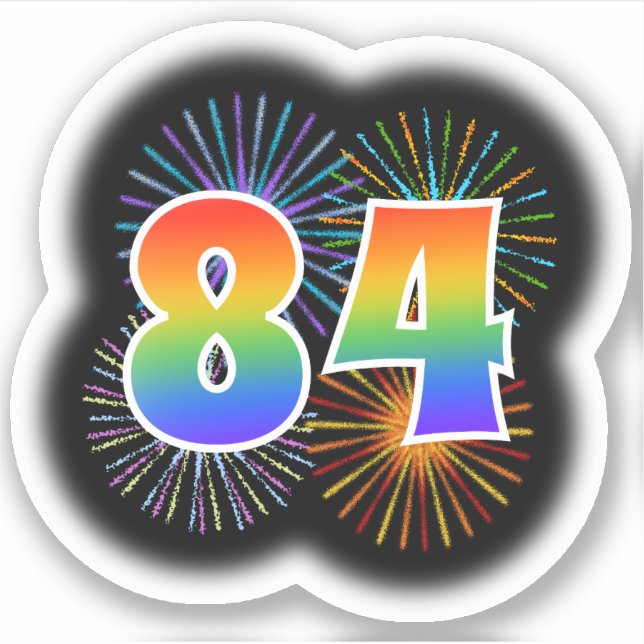 Sticker Fun Fireworks + Rainbow Motif "84" N° d'événement (Devant)