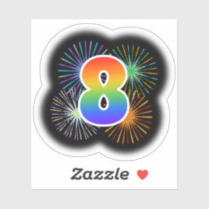Sticker Fun Fireworks + Rainbow Motif "8" N° d'événement