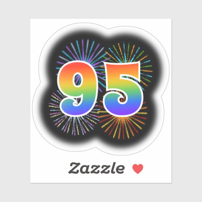 Sticker Fun Fireworks + Rainbow Motif "95" N° d'événement (Feuille)