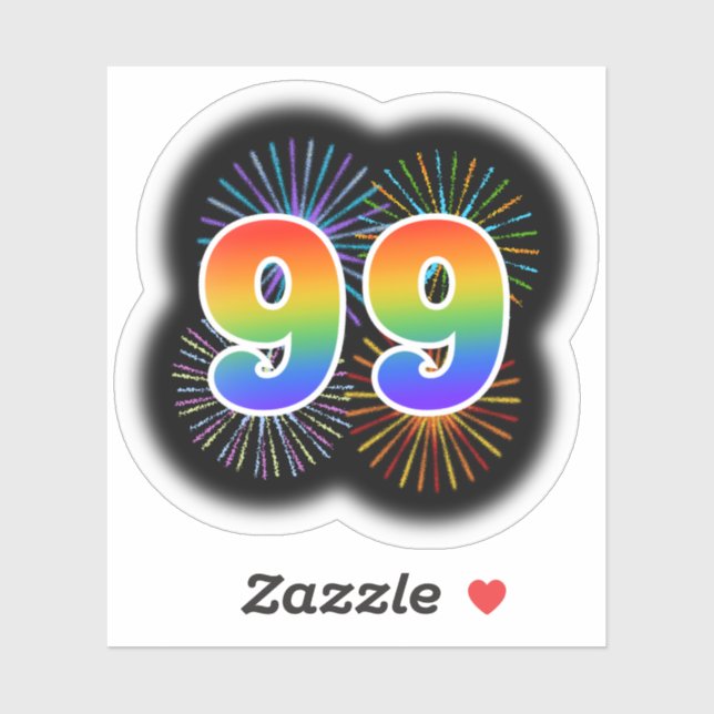 Sticker Fun Fireworks + Rainbow Motif "99" N° d'événement (Feuille)
