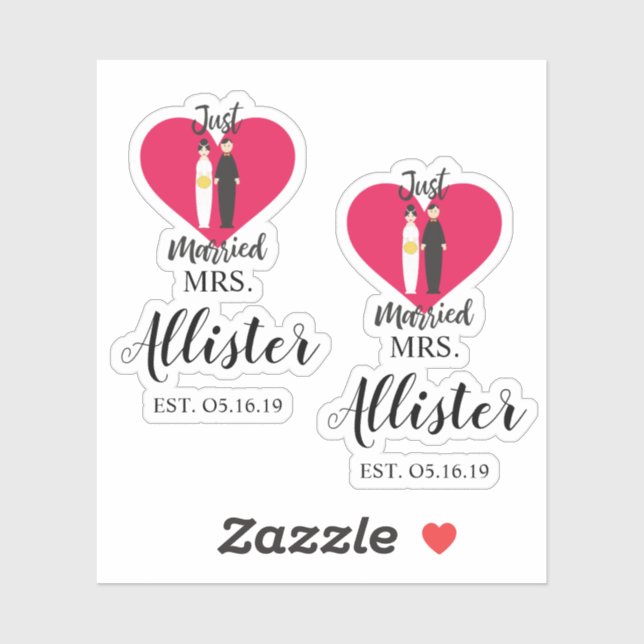 Sticker Fun Just Married Couple Quote Design (Feuille)