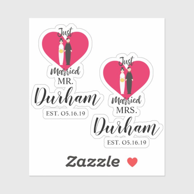 Sticker Fun Just Married Quote and Couple Design (Feuille)